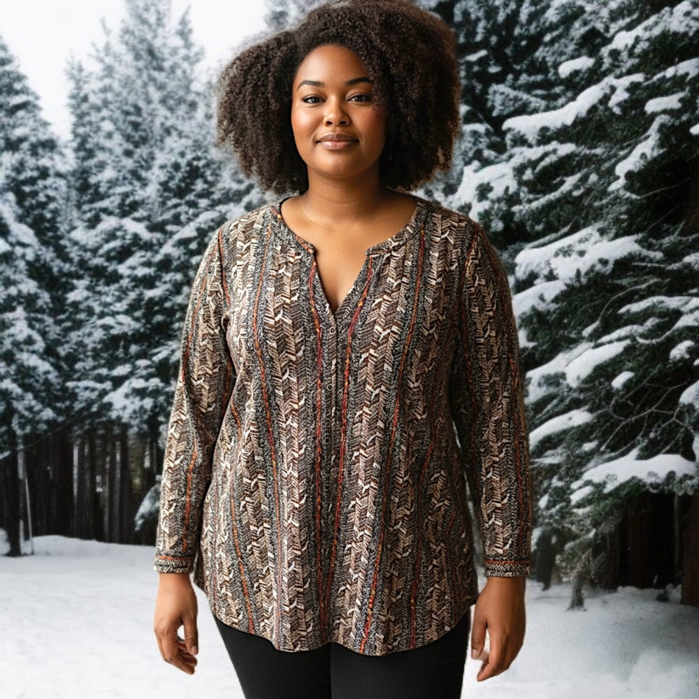 Catherines Top Plus Size 3X Button Up Bohemian Boho‎ Chic Tribal Ethnic Flowy